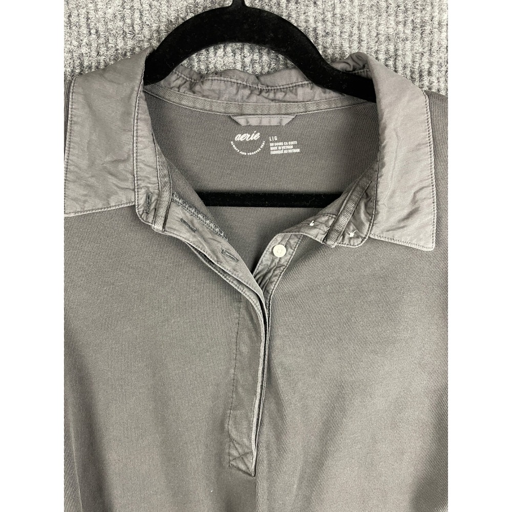 Aerie Popover Polo Sweatshirt Oversized Large Graphic Wash Minimalist Lounge L - Picture 3 of 9